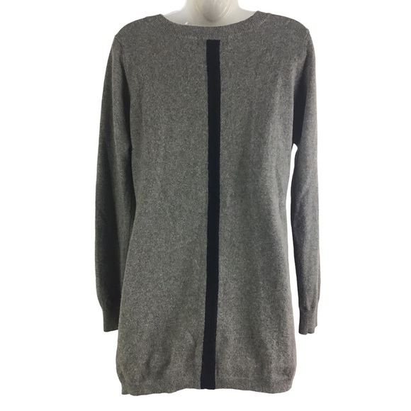 Ply Cashmere Women’s XL Crew Neck Gray Tunic Sweater Black Stripe on Back - Picture 3 of 10